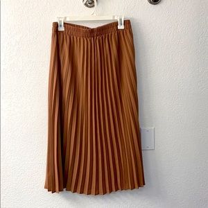 Tan pleated midi skirt